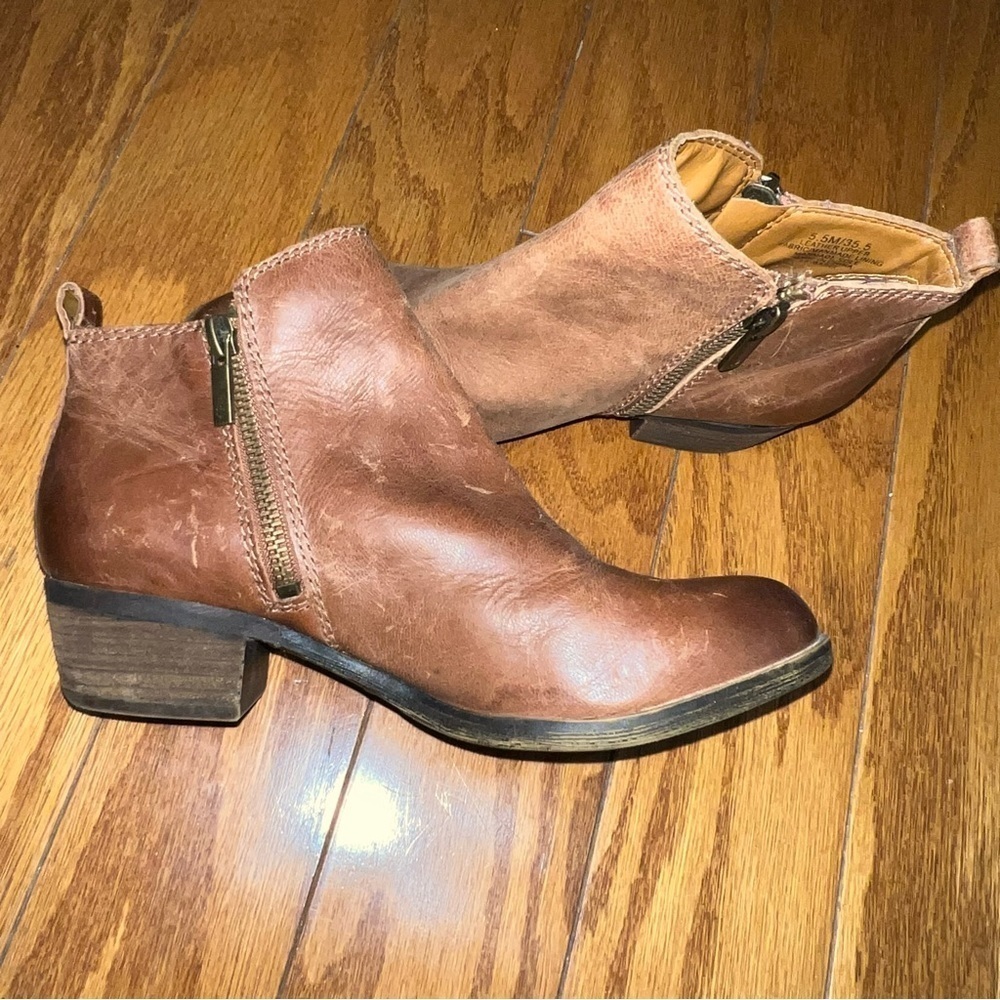 Lucky Brand Basel Brown Leather Distressed Ankle Booties Size 5.5 - Picture 5 of 12
